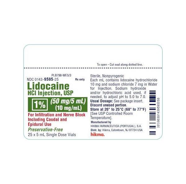 Hikma Pharmaceuticals Plc Lidocaine Hydrochloride Injection 00143-9595-25 - 25.0 Each - MDL-0143-9595-25