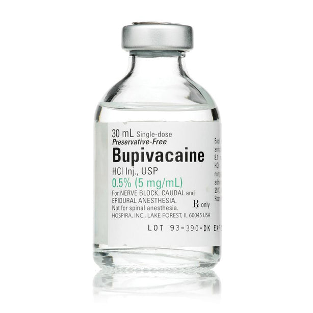 Pfizer / Consumr Hlthcr Bupivacaine HCL Injection, 0.5% Prefilled Single-Dose Vial, 30 mL, 25-Count, Preservative Free - 0409-1162-02