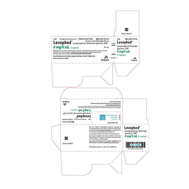PFIZER INC/CONSUMR HLTHCR Levophed Norepinephrine Bitartrate Injection 00409-3375-04 10 Each - MDL-0409-3375-04