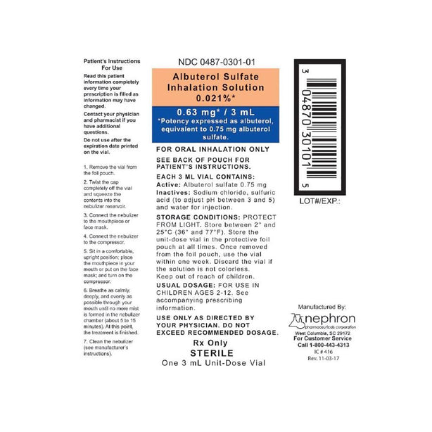 Nephron Pharmaceuticals Albuterol Sulfate Inhalation Solution 00487-0301-01 - 30.0 Each