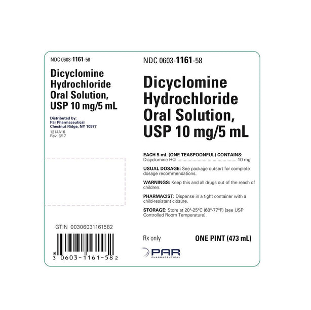 Par Pharmaceutical Companies, Inc Dicyclomine Oral Caplets 00603-1161-58 -  - MDL-0603-1161-58