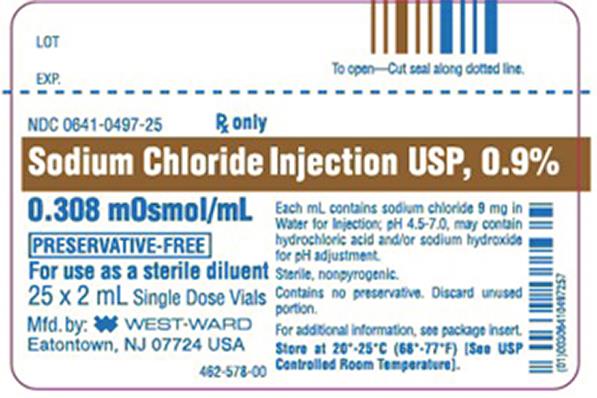 Hikma Pharmaceuticals 00641-0497-25 Sodium Chloride Injection, 0.9%, Single-Dose Vial, 25 x 2 mL - MDL-0641-0497-25 - 25 Each