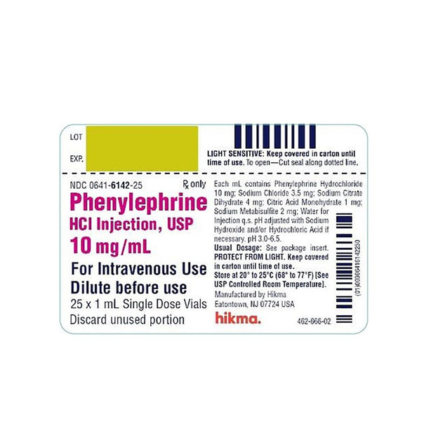 Hikma Pharmaceuticals Plc Phenylephrine HCL Injections 00641-6142-25 - 25.0 Each - MDL-0641-6142-25