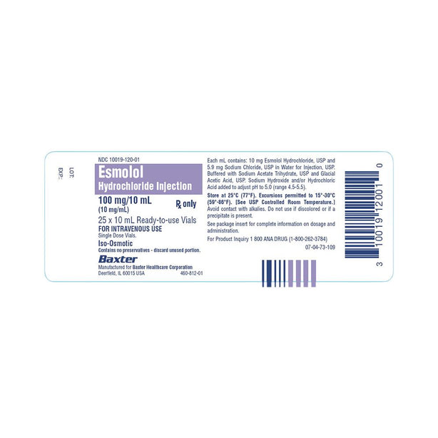 BAXTER HEALTHCARE Esmolol HCL Injections 10019-0120-01 25 Each - MDL-10019-120-01