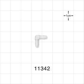Elbow Connector, Barbed, White - Fits 3/32 inch ID Tubing (0.094 inch, 2.38 mm) - 11342