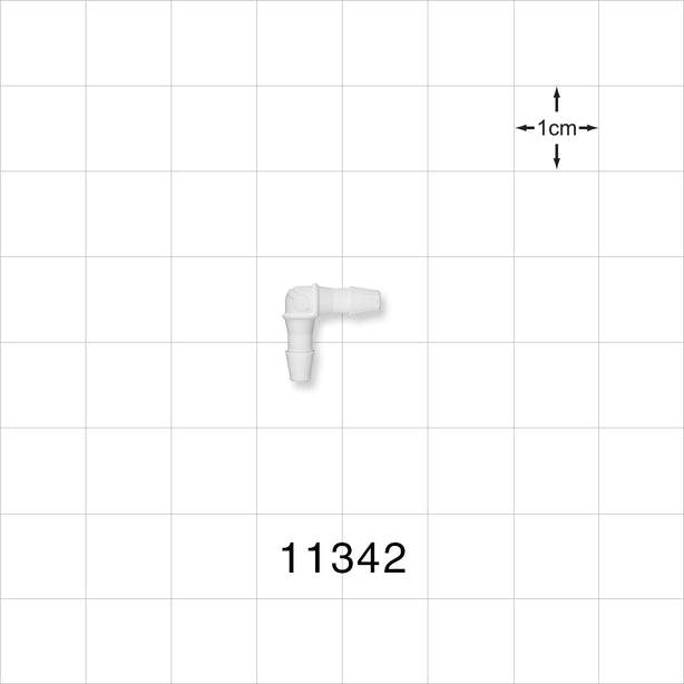 Elbow Connector, Barbed, White - Fits 3/32 inch ID Tubing (0.094 inch, 2.38 mm) - 11342