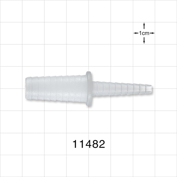 Straight Connector, Reducer, Barbed, Natural - Fits 3/8 inch - 1/2 inch x 5/32 inch - 5/16 inch ID Tubing (0.375 inch - 0.5 inch x 0.156 inch - 0.313 inch, 9.53 mm - 12.7 mm x 3.97 mm - 7.94 mm) - 11482