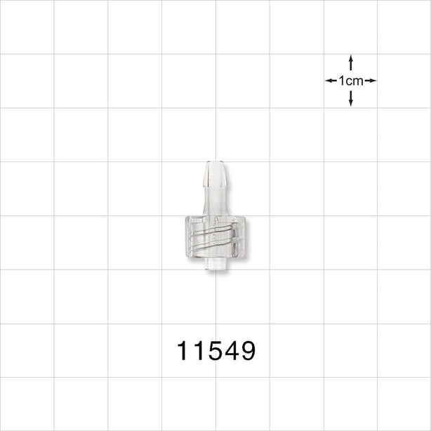 Male Luer Lock, Barbed, Clear - Fits 1/8 inch ID Tubing (0.125 inch, 3.18 mm) - 11549