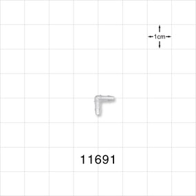 Elbow Connector, Barbed, Natural - Fits 1/16 inch ID Tubing (0.063 inch, 1.59 mm) - 11691