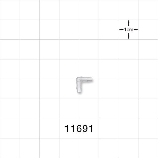 Elbow Connector, Barbed, Natural - Fits 1/16 inch ID Tubing (0.063 inch, 1.59 mm) - 11691