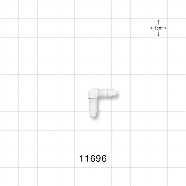 Elbow Connector, Barbed, Natural - Fits 1/8 inch ID Tubing (0.125 inch, 3.18 mm) - 11696