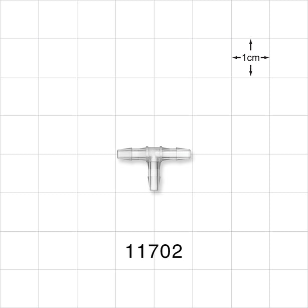 T Connector, Barbed, Natural - Fits 3/32 inch ID Tubing (0.094 inch, 2.38 mm) - 11702