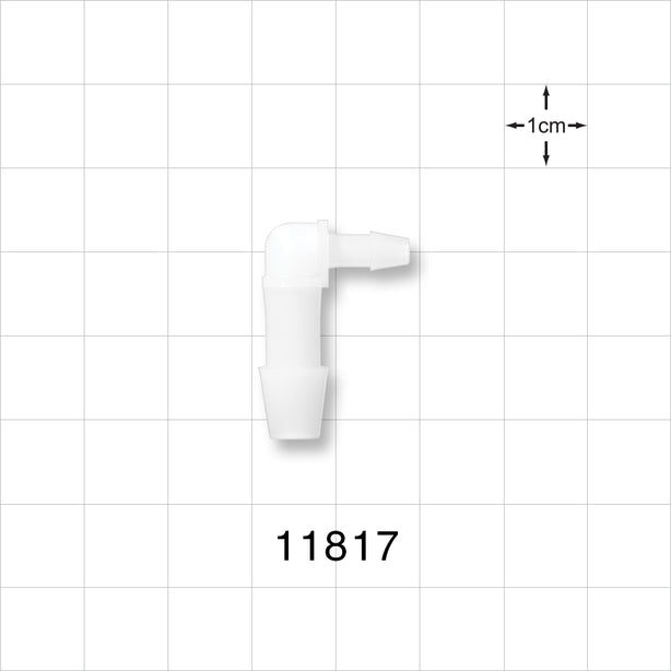 Elbow Connector, Barbed, Natural - Fits 1/4 inch ID x 1/8 inch ID Tubing (0.25 inch x 0.125 inch, 6.35 mm x 3.18 mm) - 11817