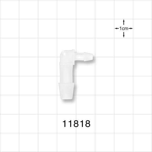 Elbow Connector, Barbed, Natural - Fits 1/4 inch ID x 1/8 inch ID Tubing (0.25 inch x 0.125 inch, 6.35 mm x 3.18 mm) - 11818