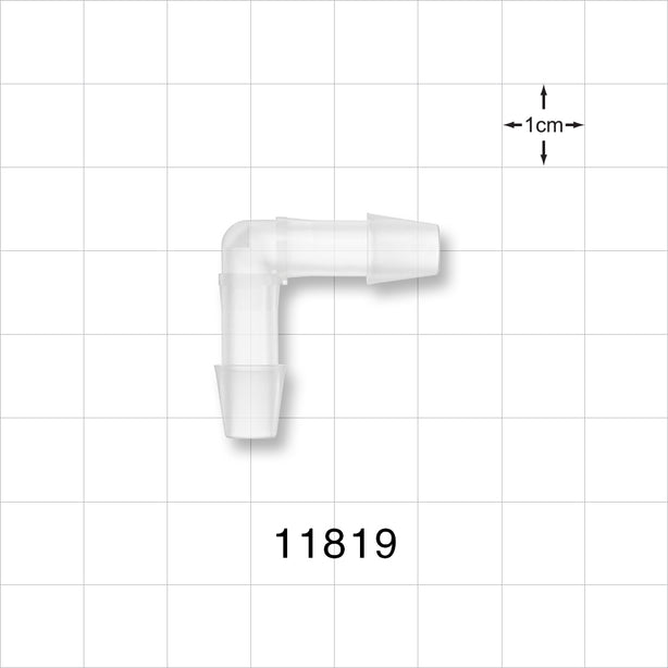 Elbow Connector, Barbed, Natural - Fits 1/4 inch ID Tubing (0.25 inch, 6.35 mm) - 11819