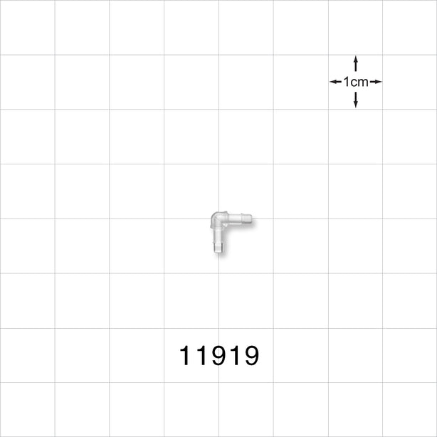 Elbow Connector, Barbed, Natural - Fits 1/16 inch ID Tubing (0.063 inch, 1.59 mm) - 11919