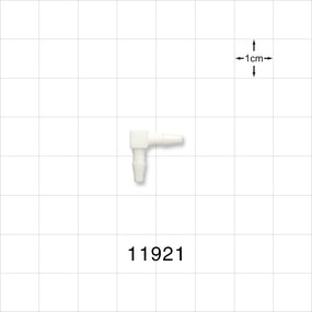 Elbow Connector, Barbed, White - Fits 3/32 inch ID Tubing (0.094 inch, 2.38 mm) - 11921