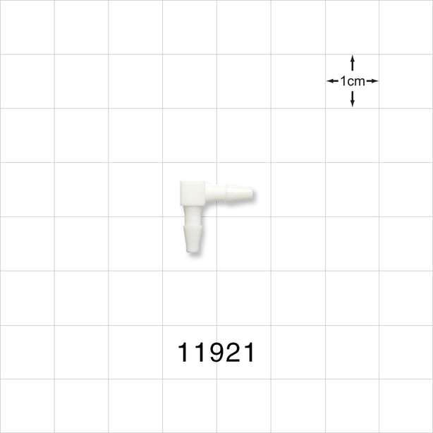 Elbow Connector, Barbed, White - Fits 3/32 inch ID Tubing (0.094 inch, 2.38 mm) - 11921