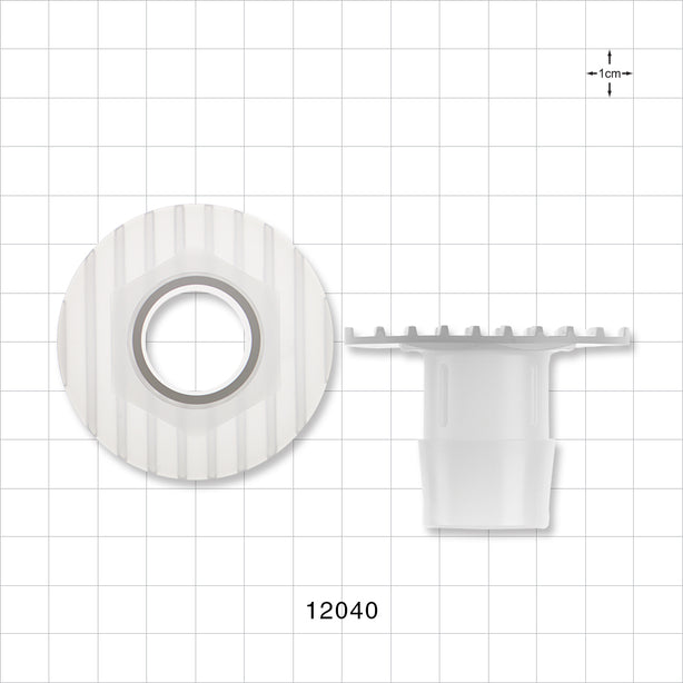 Bag Port Flange with Ribbed Base, Barbed, Natural - Fits 1 inch ID Tubing (25.4 mm) - 12040