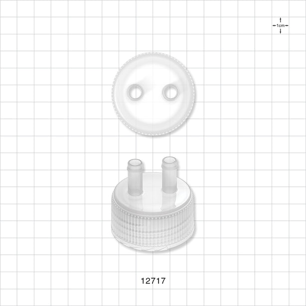 PharmaTainer™ Cap, 2-Ports - 48 mm; 2 External Ports Fit 1/4 inch ID Tubing x 2 Internal Ports Fit 1/4 inch ID Tubing (0.25 inch, 6.35 mm) - 12717