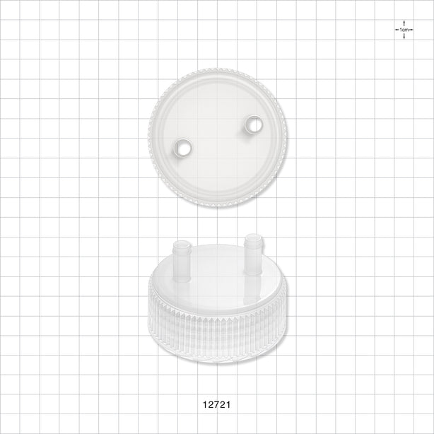 PharmaTainer™ Cap, 2-Ports - 70 mm; 2 External Ports Fit 1/4 inch ID Tubing x 2 Internal Ports Fit 1/4 inch ID Tubing (0.25 inch, 6.35 mm) - 12721