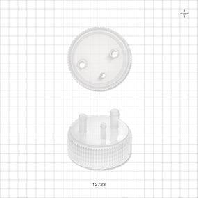 PharmaTainer™ Cap, 3-Ports - 70 mm; 2 External Ports Fit 1/4 inch ID Tubing x 2 Internal Ports Fit 1/4 inch ID Tubing (0.25 inch, 6.35 mm); 1 External Port Fits 3/16 inch ID Tubing x 1 Internal Port Fits 3/16 inch ID Tubing (0.188 inch, 4.76 mm) - 12723