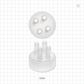 PharmaTainer™ Cap, 4-Ports - 70 mm; 4 External Ports Fit 3/8 inch ID Tubing x 4 Internal Ports Fit 3/8 inch ID Tubing (0.375 inch, 9.53 mm) - 12724