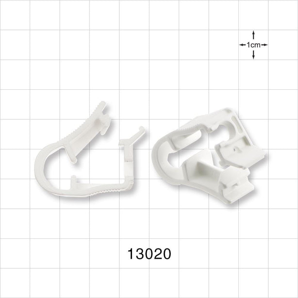Pinch Clamp, Side-Load, White - Fits 0.197 inch - 0.284 inch OD Tubing (5 mm - 7.2 mm) - 13020