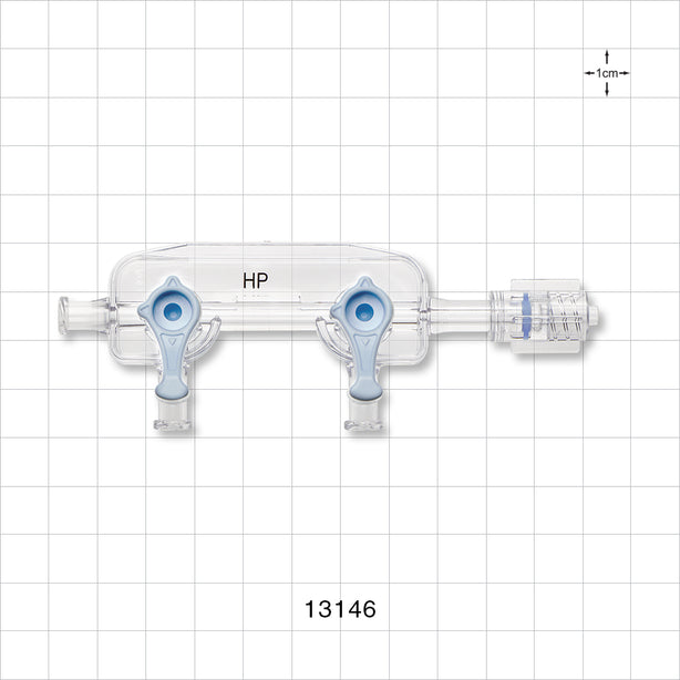 2-Gang Stopcock Manifold, 3 Female Luer Locks, Rotating Male Luer Lock - 800 psi - 13146