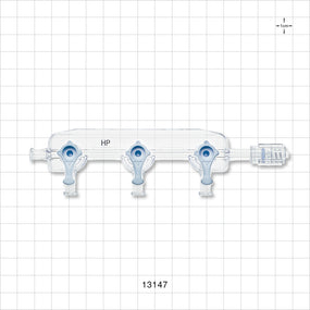 3-Gang Stopcock Manifold, 4 Female Luer Locks, Rotating Male Luer Lock - 800 psi - 13147
