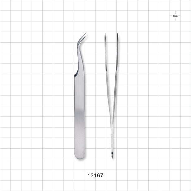 Single-Use Tweezer Forceps, Fine Tips, Curved, Satin Finish - 4.5 inch (114 mm) - 13167