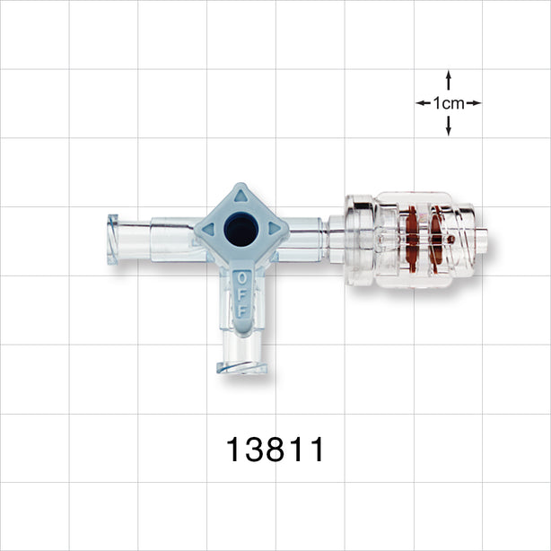 3-Way Stopcock, 2 Female Luer Locks, Rotating Male Luer Lock - 500 psi - 13811