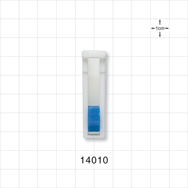 Roller Clamp, White Body, Blue Wheel; Assembled - Fits 0.189 inch OD Tubing (4.8 mm) - 14010