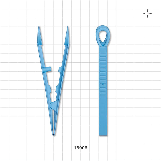 Single-Use Tweezer Forceps, Flat Round Tips, Light Blue - 5 inch (127 mm) - 16006