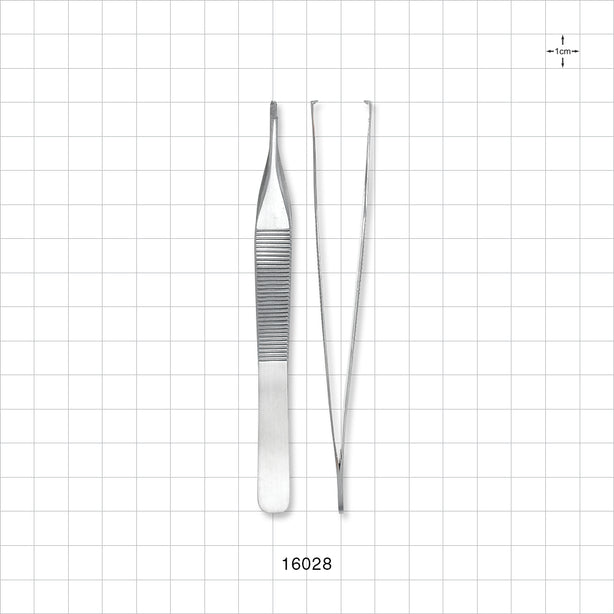 Single-Use Adson Tweezer Forceps, 1 x 2 Teeth, Satin Finish - 4.75 inch (121 mm) - 16028