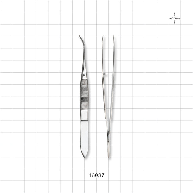 Single-Use Tweezer Dressing Forceps, Serrated Extra Fine Tips, Curved, Mirror Finish - 4 inch (102 mm) - 16037
