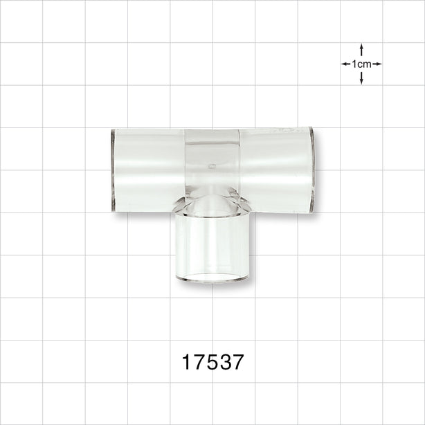 T Connector - 11/16 inch ID (0.687 inch, 17.45 mm); 1/2 inch Thru Hole (0.5 inch, 12.7 mm); 9/16 inch ID (0.563 inch, 14.3 mm); 3/8 inch Thru Hole (0.375 inch, 9.53 mm) - 17537