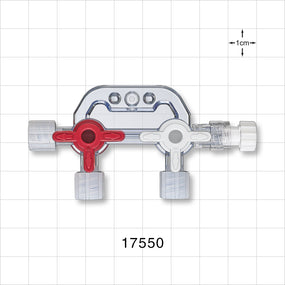 2-Gang Stopcock Manifold, 3 Female Luer Locks, Male Luer with Spin Lock, Non-Vented Caps - 29 psi - 17550