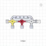 3-Gang Stopcock Manifold, 4 Female Luer Locks, Male Luer with Spin Lock, Non-Vented Caps - 29 psi - 17551