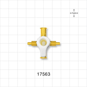 RondelO™ 2-Way Stopcock Manifold with 2 Female Luer Locks, Tubing Ports, Yellow - Fits 0.118 ID x 0.161 inch OD Tubing (3 mm x 4.1 mm); 29 PSI - 17563