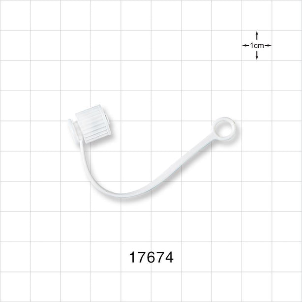 Male Luer Cap, Non-Vented w/Strap, White - 0.205 inch ID Application Loop (5.2 mm) - 17674
