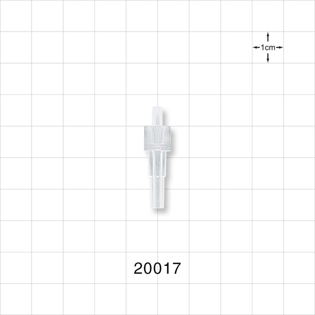 Male Luer Slip, Tubing Port, Clear - 0.125 inch - 0.129 inch OD (3.18 mm - 3.28 mm) - 20017