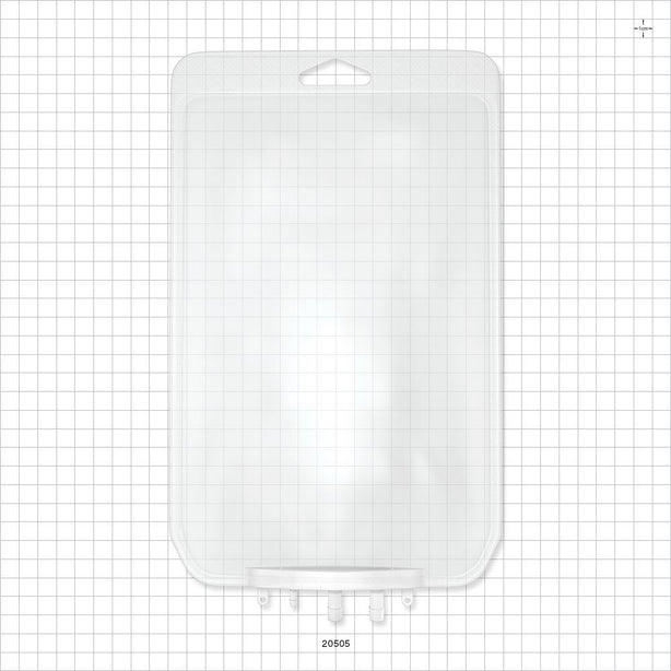 Aramus™ 2D Bag Chamber, 3 Ports, Non-Sterile - 1 Liter; 2 Ports Fit 1/4 inch ID Tubing (0.25 inch, 6.35 mm); 1 Port Fits 1/8 inch ID Tubing (0.125 inch, 3.18 mm) - 20505
