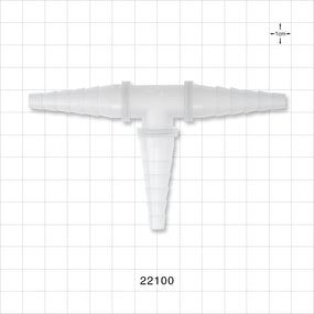 T Connector, Reducer, Barbed, Natural - 0.276 inch - 0.512 inch OD (7 mm - 13 mm) - 22100