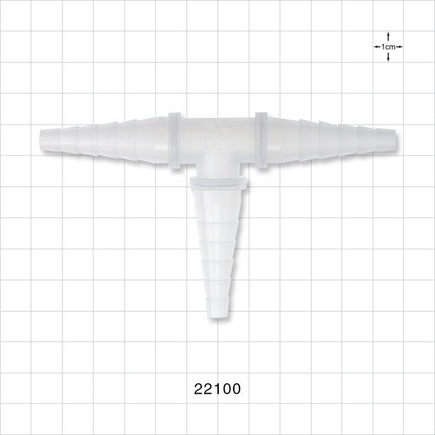 T Connector, Reducer, Barbed, Natural - 0.276 inch - 0.512 inch OD (7 mm - 13 mm) - 22100
