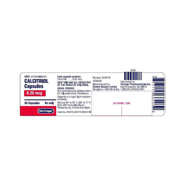 Heritage Pharmaceuticals Calcitriol Oral Capsules 23155-0662-03 -