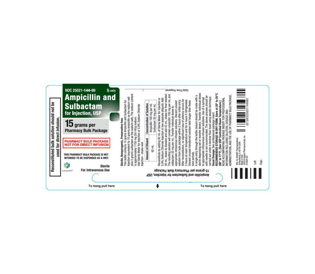 Sagent Pharmaceuticals Ampicillin-Sulbactam Injection 25021-0144-99 Ampicillin+Sulbactam 15gm Pharmacy Bulk Package Vial - MDL-25021-144-99 - 1 Each
