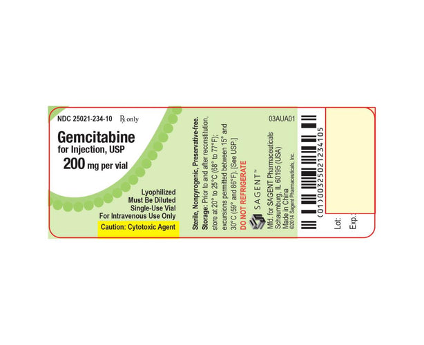 Gemcitabine Injection, 200 mg Vial - 25021-0234-10 - 1 Each