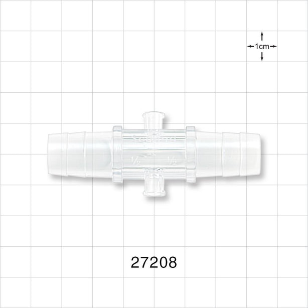 Straight Connector, Barbed, Female Luer Lock Side Port, Natural - Fits 1/2 inch ID Tubing (0.5 inch; 12.7 mm) - 27208