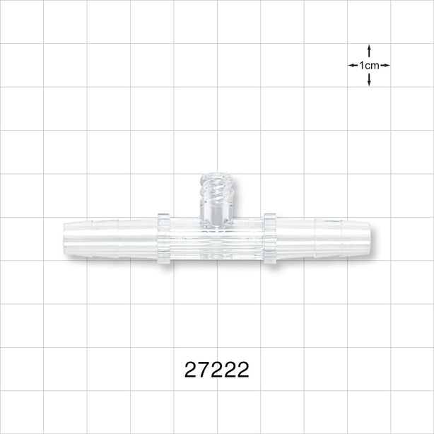 Straight Connector, Barbed, Female Luer Lock Side Port, Clear - Fits 1/4 inch ID Tubing (0.25 inch, 6.35 mm) - 27222